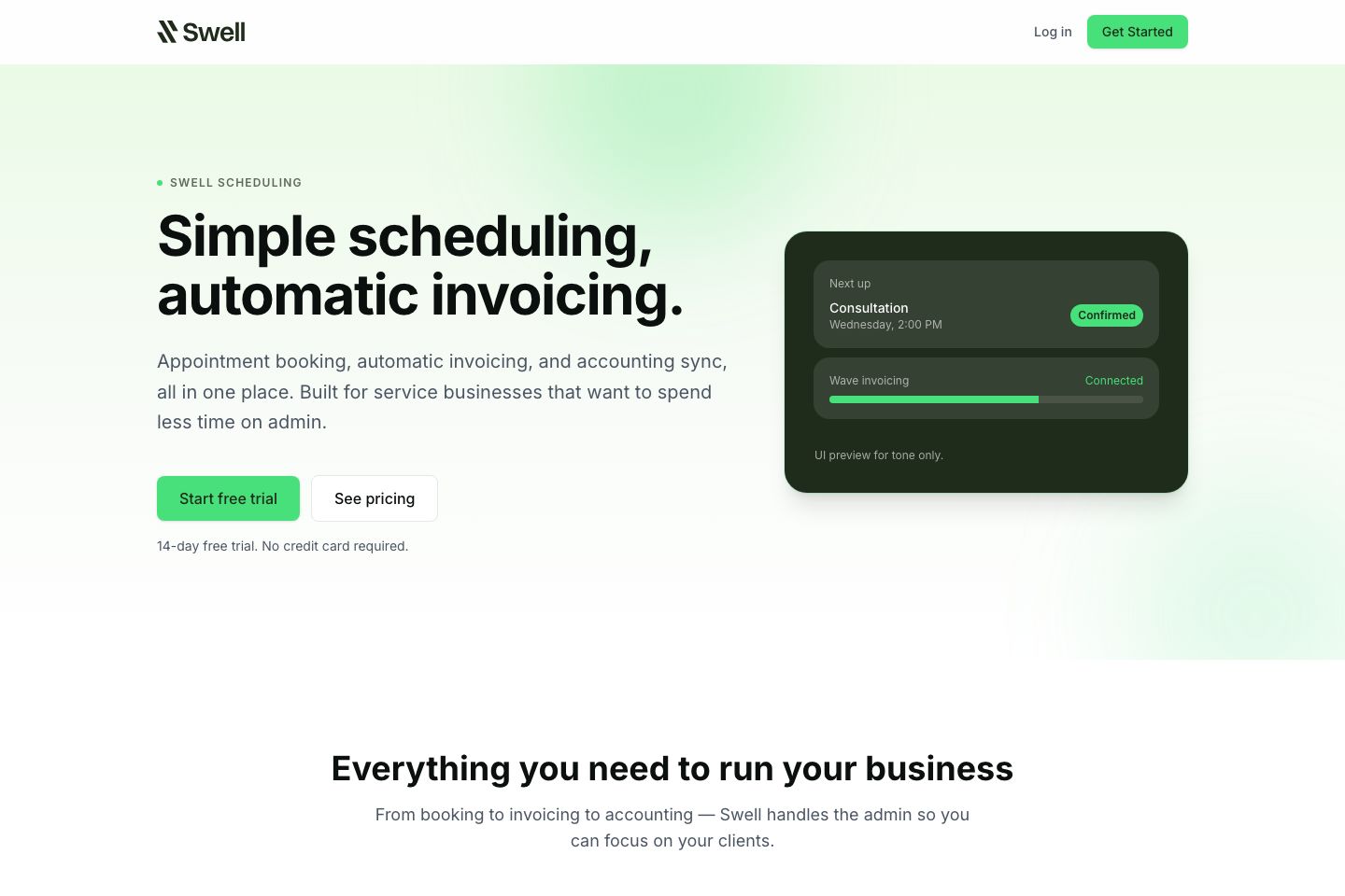 Swell Scheduling product view